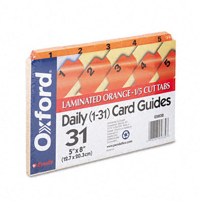 Picture of Oxford 05832 Laminated Index Card Guides- Daily- 1/5 Tab- Manila- 5 x 8- 31/Set