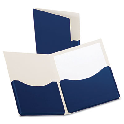 Picture of Oxford 54443 Double Stuff Gusseted 2-Pocket Laminated Paper Folder- 200-Sheet Capacity- Navy