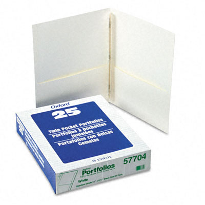 Picture of Oxford 57704 Paper Twin-Pocket Portfolio- Tang Clips- Letter- 1/2&amp;quot; Capacity- White- 25/Box