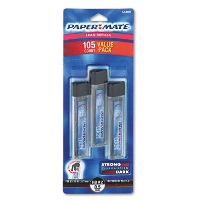 Picture of Paper Mate 66400PP Lead Refills- 0.5mm- HB- Black- 3 Tubes of 35- 105/Pack
