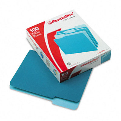 Two-Tone File Folders- 1/3 Cut- Top Tab- Letter- Teal/Light Teal- 100/Box