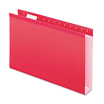 2" Capacity Reinforced Hanging File Folders- Legal- Red- 25/Box