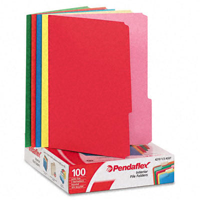 Interior File Folders- 1/3 Cut- Top Tab- Letter- Bright Assortment- 100/Box