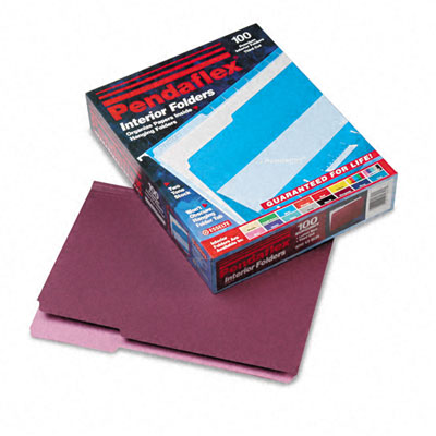 Interior File Folders- 1/3 Cut- Top Tab- Letter- Burgundy- 100/Box