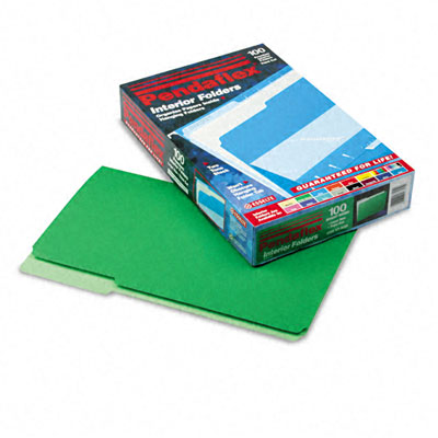 Interior File Folders- 1/3 Cut- Top Tab- Legal- Green- 100/Box