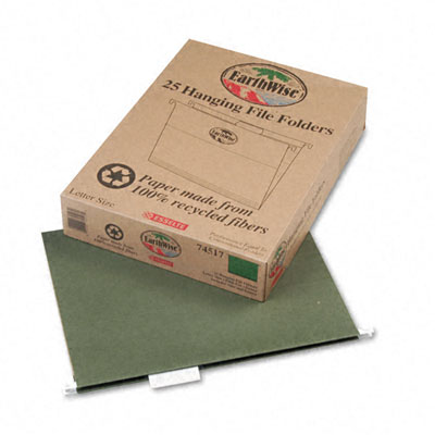 Recycled Hanging File Folders- Kraft- Letter- Green- 25/Box