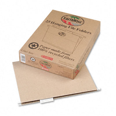 Recycled Hanging File Folders- Kraft- Letter- Natural- 25/Box