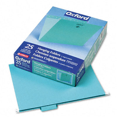 Hanging File Folders- 1/5 Tab- Letter- Aqua- 25/Box
