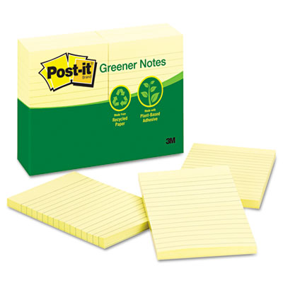 Sticky note Greener Notes  Recycled Notes- 4 x 6- Canary Yellow- 12 100-Sheet Pads/Pack