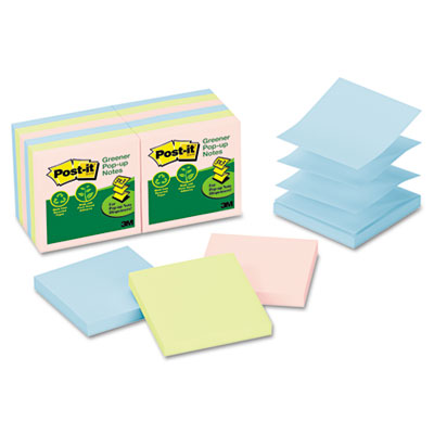 Sticky note Greener Notes Recycled Pop-Up Notes Refill- 3 x 3- Pastel- 100 Sheets/Pad- 12 Pads/Pack