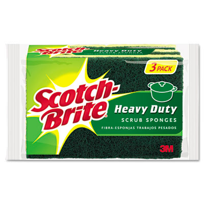 Picture of Scotch-Brite HD-3 Heavy-Duty Scrub Sponge- 4 1/2 x 2 7/10 x 6/10&amp;quot; Green/Yellow- 3/Pack