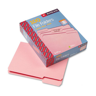 File Folders- 1/3 Cut- Top Tab- Letter- Pink- 100/Box