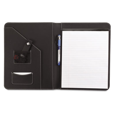 Picture of Universal 32660 Leather-Look Pad Folio- Inside Flap Pocket w/Card Holder- Black