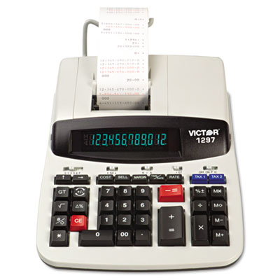 Picture of Victor 1297 1297 Desktop Calculator- 12-Digit LCD- Two-Color Printing- Black/Red