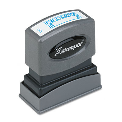 Picture of Xstamper ECO-GREEN 1205 One-Color Title Message Stamp- ENTERED- Pre-Inked/Re-Inkable- Blue