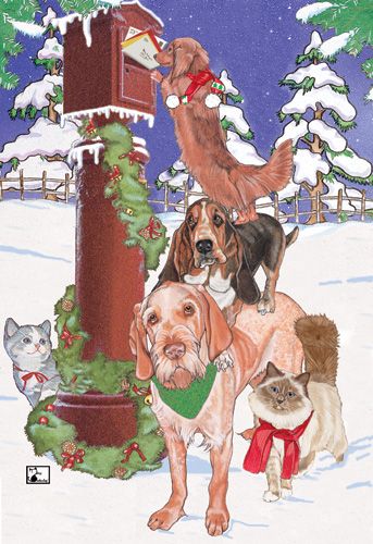 Picture of Pipsqueak Productions C443 Mix Dog With Cat Holiday Boxed Cards