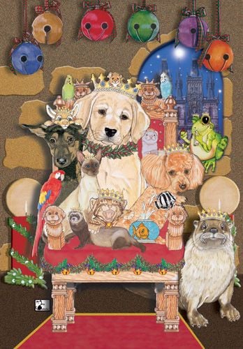 Picture of Pipsqueak Productions C488 Mix Dog With Cat Holiday Boxed Cards