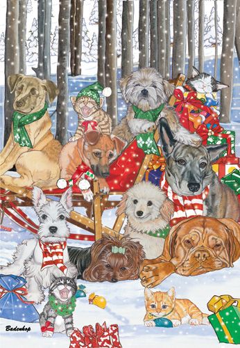 Picture of Pipsqueak Productions C517 Mix Dog With Cat Holiday Boxed Cards
