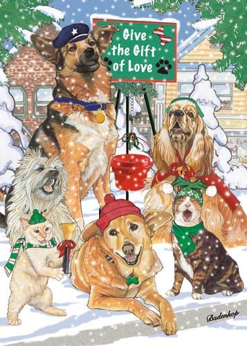 Picture of Pipsqueak Productions C520 Mix Dog With Cat Holiday Boxed Cards