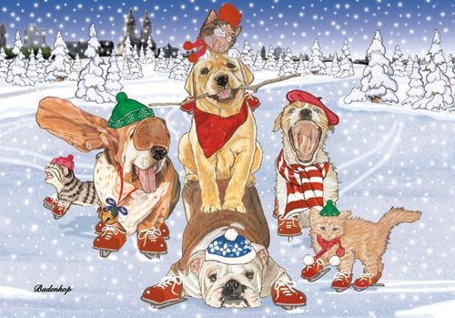 Picture of Pipsqueak Productions C521 Mix Dog With Cat Holiday Boxed Cards
