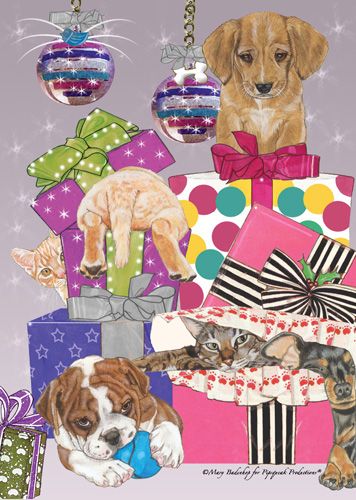 Picture of Pipsqueak Productions C533 Mix Dog With Cat Holiday Boxed Cards