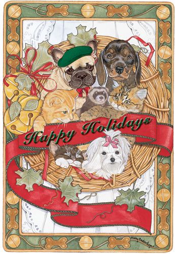 C854 Mix Dog With Cat Holiday Boxed Cards