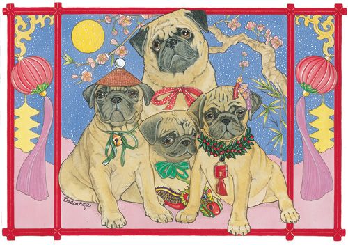 C856 Pug Holiday Boxed Cards