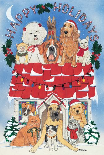 Picture of Pipsqueak Productions C959 Mix Dog With Cat Holiday Boxed Cards