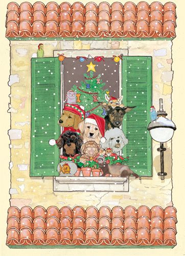 Picture of Pipsqueak Productions C993 Mix Dog With Cat Holiday Boxed Cards