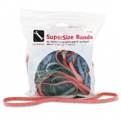 Picture of Alliance 08997 SuperSize Rubber Bands- Red/Blue/Green- 1/4&amp;quot; wide- Assorted Lengths- 24/Pack