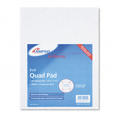 Picture of Ampad 22-002 20lb Quadrille Pad w/5 Squares/Inch- Letter- White- 1 50-Sheet Pad