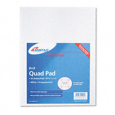 Picture of Ampad 22-005 20lb Quadrille Pad w/8 Squares/inch- Letter- White- 50 Sheets/Pad