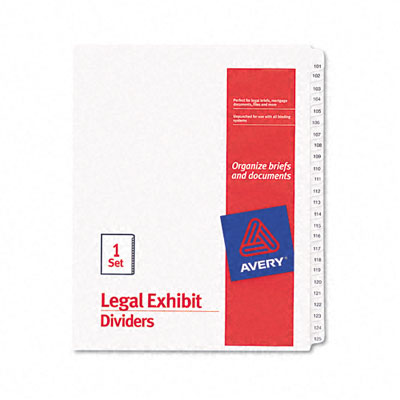 Picture of Avery 01705 Allstate-Style Legal Side Tab Dividers- 25-Tab- 101-125- Letter- White- 25