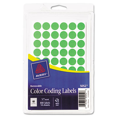 Picture of Avery 05052 Removable Self-Adhesive Color-Coding Labels- 1/2in dia- Neon Green- 840/Pack
