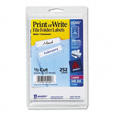Picture of Avery 05202 Print or Write File Folder Labels- 3-7/16 x 11/16- White- 252/Pack