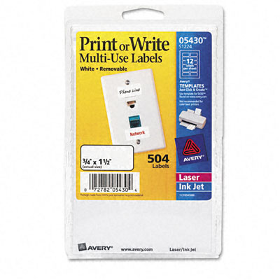 Picture of Avery 05430 Print or Write Removable Multi-Use Labels- 3/4 x 1-1/2- White- 504/Pack
