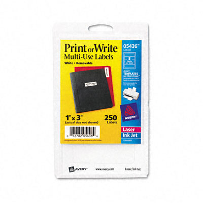 Picture of Avery 05436 Print or Write Removable Multi-Use Labels- 1 x 3- White- 250/Pack