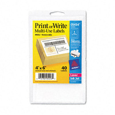 Picture of Avery 05454 Print or Write Removable Multi-Use Labels- 4 x 6- White- 40/Pack