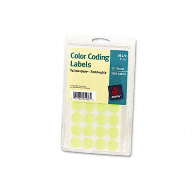 Picture of Avery 05470 Print or Write Removable Color-Coding Labels- 3/4in dia- Neon Yellow- 1008/Pack
