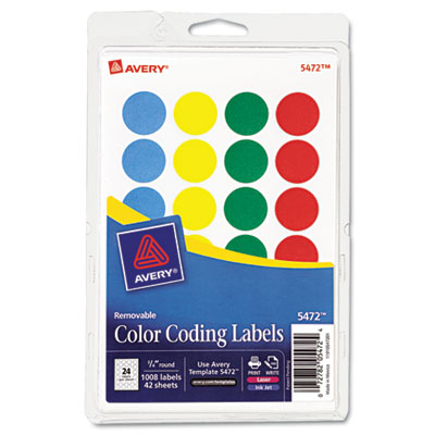 Picture of Avery 05472 Print or Write Removable Color-Coding Labels- 3/4in dia- Assorted- 1008/Pack