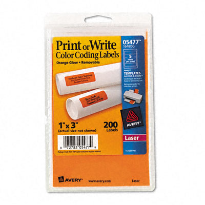 Picture of Avery 05477 Print or Write Removable Color-Coding Laser Labels- 1 x 3- Neon Orange- 200/Pack