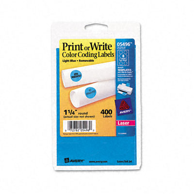 Picture of Avery 05496 Print or Write Removable Color-Coding Labels- 1-1/4in dia- Light Blue- 400/Pack