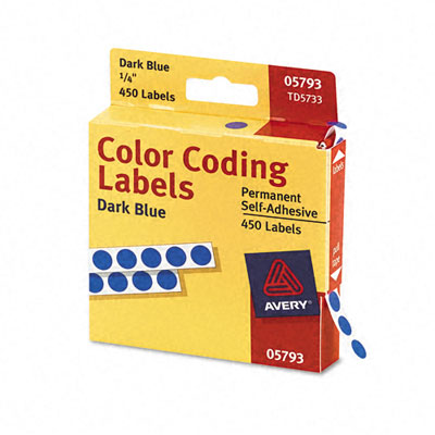 Picture of Avery 05793 Permanent Self-Adhesive Color-Coding Labels- 1/4in dia- Dark Blue- 450/Pack