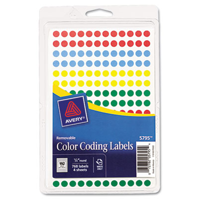 Picture of Avery 05795 Removable Self-Adhesive Color-Coding Labels- 1/4in dia- Assorted- 768/Pack