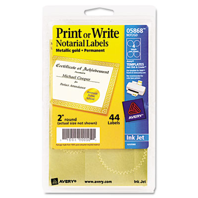 Picture of Avery 05868 Inkjet Print or Write Notarial Seals- 2 in Diameter- Gold- 44/Pack