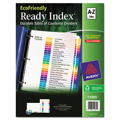 Picture of Avery 11085 100% Recycled Ready Index Dividers- Multicolor A-Z- 11 x 8-1/2- 1 Set
