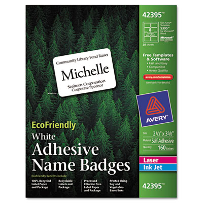 Picture of Avery 42395 EcoFriendly Name Badge Labels- 2-1/3 x 3-3/8- White- 160/Box