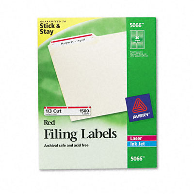 Picture of Avery 5066 Self-Adhesive Laser/Inkjet File Folder Labels- White- Red Border- 1500/Box