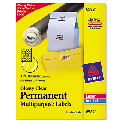 Picture of Avery 6582 Permanent I.D. Labels- 1 2/3&amp;quot; dia.- Clear- 500/Pack