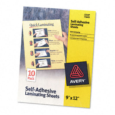 Picture of Avery 73603 Clear Self-Adhesive Laminating Sheets- 3 mil- 9 x 12- 10/Pack